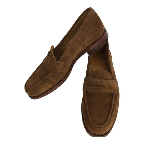 Meermin Mens Brown Mallorca Goodyear Welted Brown Suede Penny Loafers 7.5 - Picture 2 of 7